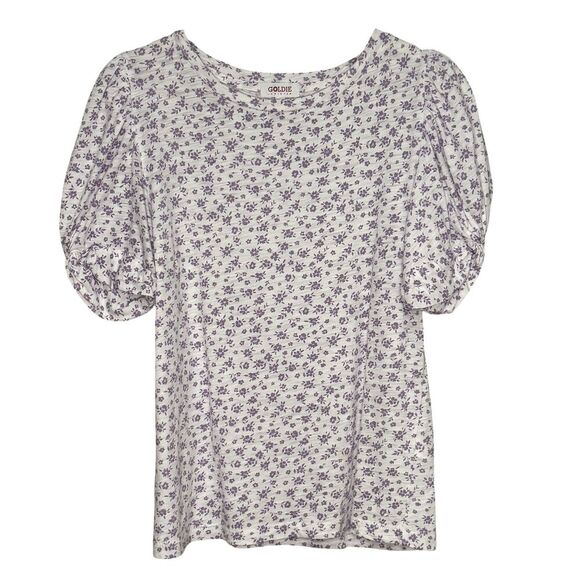 Goldie Lewinter Tee T Shirt Womens Small Puff Sleeve Floral Top Pima Cotton - Picture 1 of 6